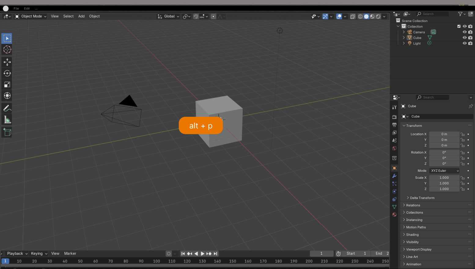 Blender app with a sample open menu command overlayed.